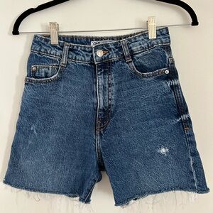 Zara Blue Denim High Waisted 90's Theme Shorts Size 2 W/ Pink Logo
